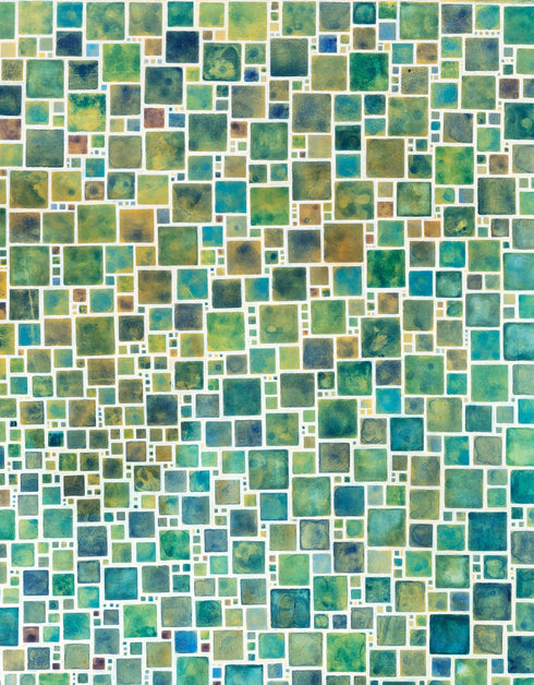 Green Squares | Framed Giclee Print on Canvas